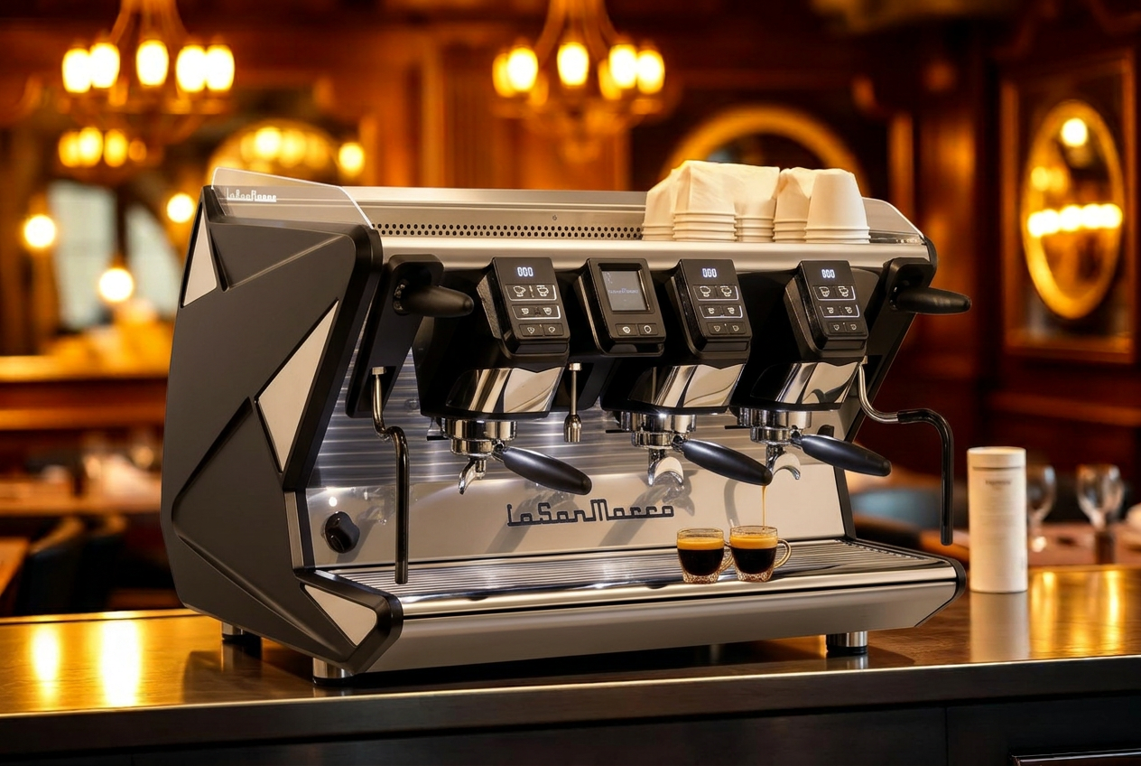 Machine traditionnelle sur le zinc d'une brasserie gastronomique
