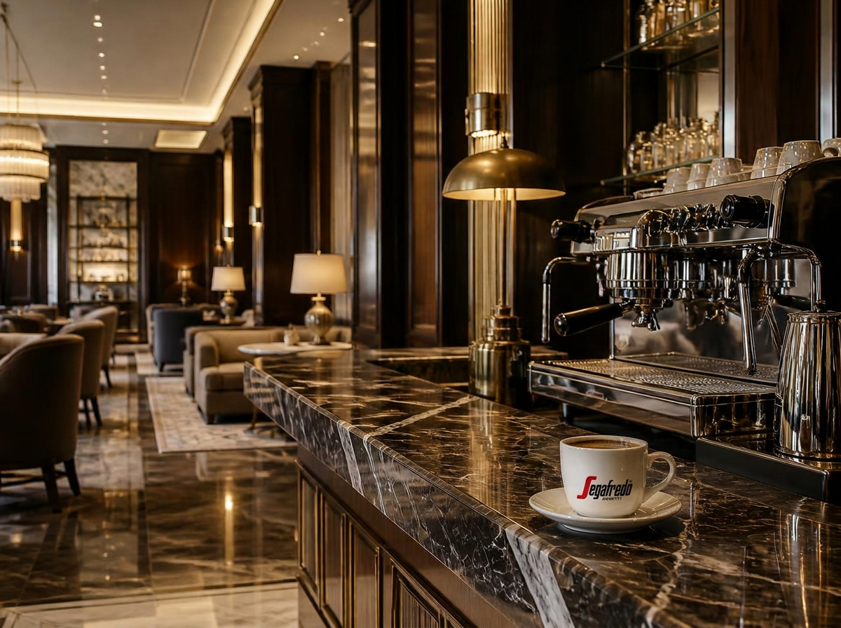 Bar espresso dans le lobby d'un hôtel de luxe